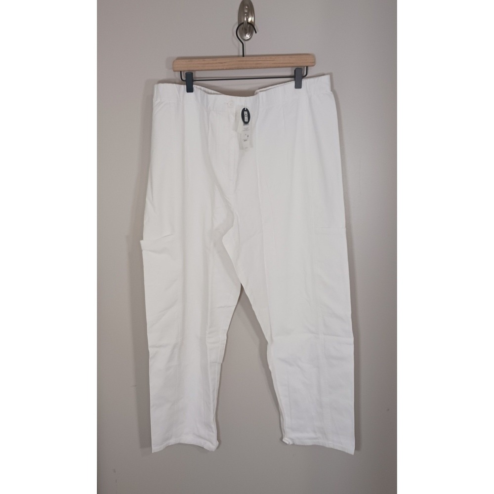 Eileen Fisher Organic Cotton Hemp Ankle Pants White Elastic Waist Women's 1X NWT
